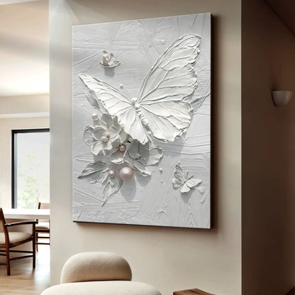 White butterfly wall art canvas with textured butterfly relief by Tailored Canvases on Tampa Home & Garden Store