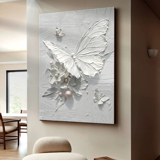 White butterfly wall art canvas with textured butterfly relief by Tailored Canvases on Tampa Home & Garden Store