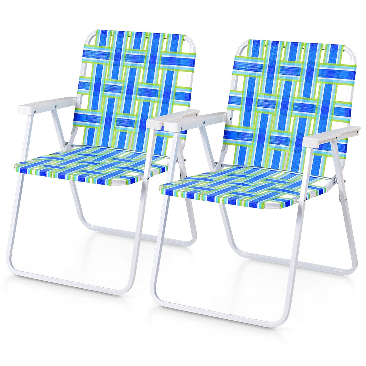 2 Pieces Folding Beach Chair Camping Lawn Webbing Chair-Cofee