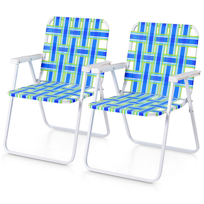 2 Pieces Folding Beach Chair Camping Lawn Webbing Chair-Cofee