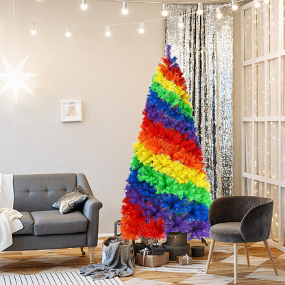 Árbol de Navidad tradicional artificial con bisagras y soporte de metal de 2.1 m