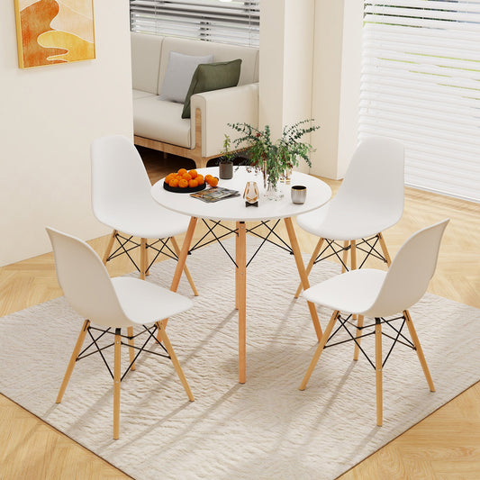 Juego de mesa de 5 piezas con patas de madera maciza para comedor-Blanco