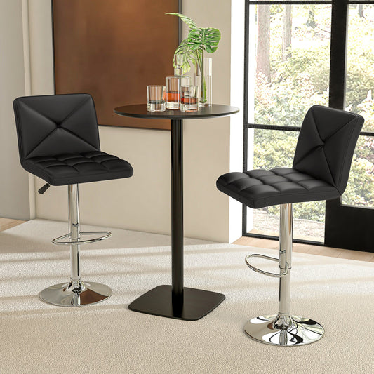 PU Leather Upholstered Bar Stools Set of 2 with Back and Adjustable Height-Black - Tampa Home & Garden Store