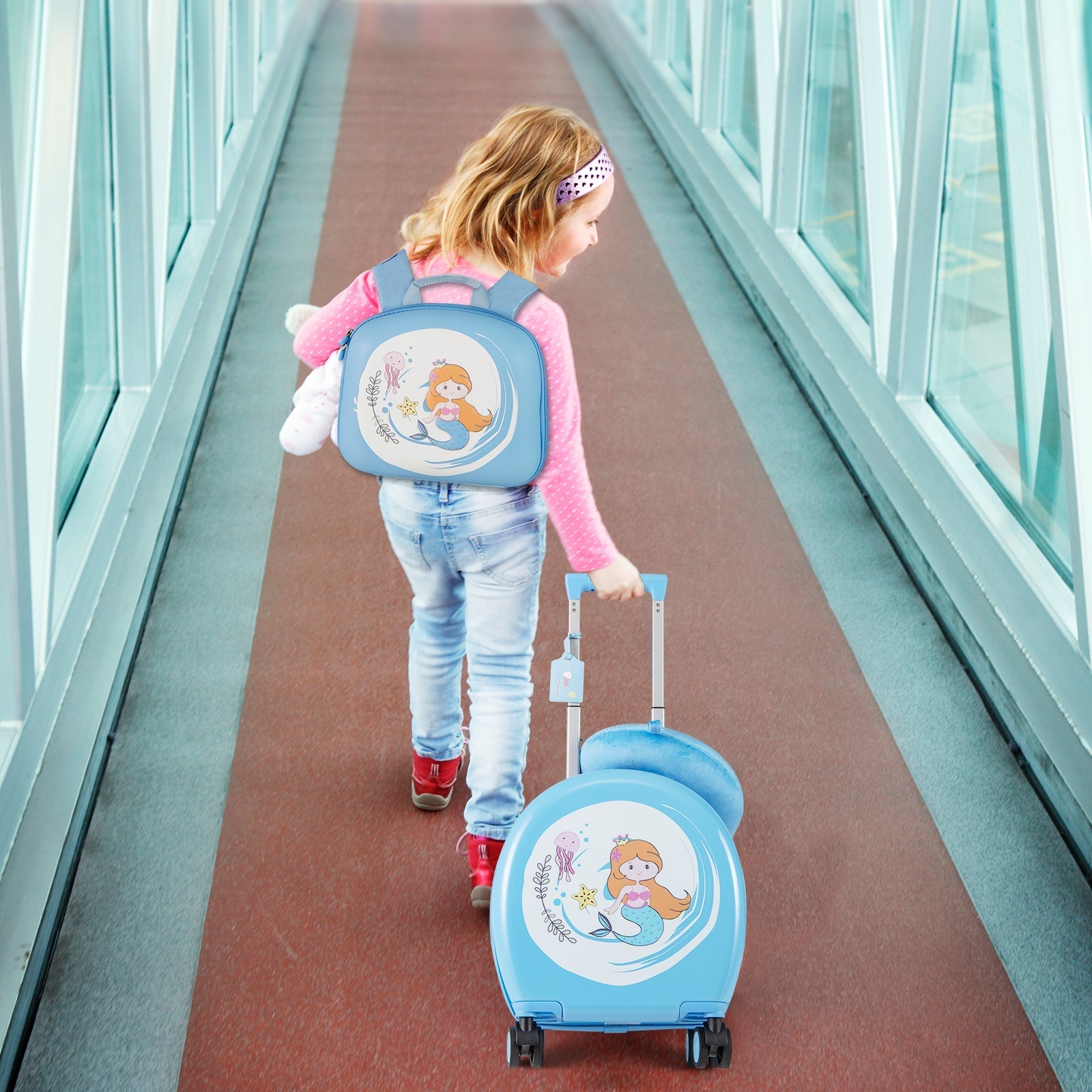 GemGear kids luggage set blue mermaid design: 14-in hardside spinner carry-on and 10-in backpack on Tampa Home & Garden Store