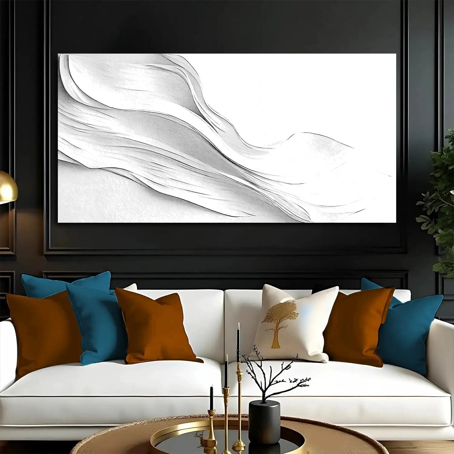 White Minimalist Wall Art canvas with abstract flowing lines by Tailored Canvases on Tampa Home & Garden Store