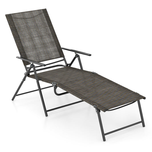 Patio Folding Chaise Lounge Chairs Recliner with 6-Level Backrest-Brown - Tampa Home & Garden Store