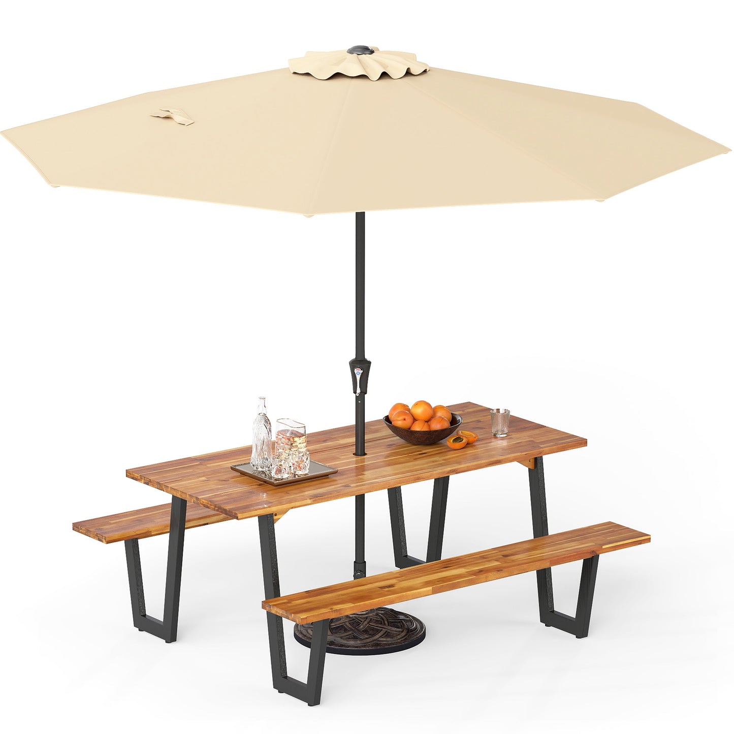 Juego de comedor para exteriores para 6 personas con sombrilla y base de 3 metros