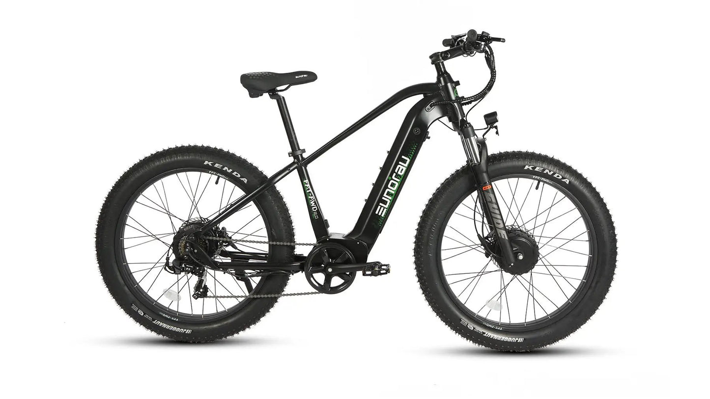 FAT-AWD 2.0 electric bike EUNORAU E-BIKE US, black fat-tire bike with front suspension on Tampa Home & Garden Store