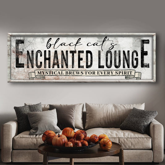 Black Cat's Enchanted Lounge Halloween Sign III canvas by Tailored Canvases with frame on Tampa Home & Garden Store