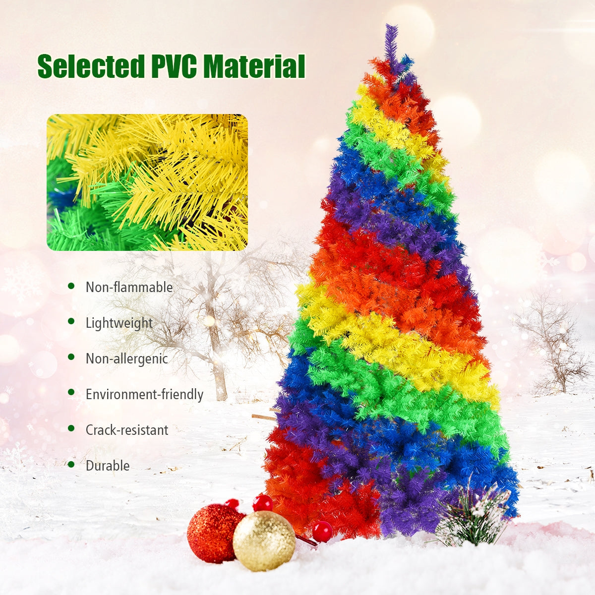 Árbol de Navidad tradicional artificial con bisagras y soporte de metal de 2.1 m