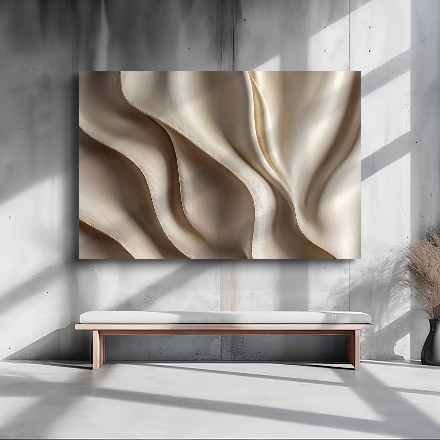 Beyond the Surface - 3D Abstract Waves Canvas wall art by Tailored Canvases, beige folds on Tampa Home & Garden Store