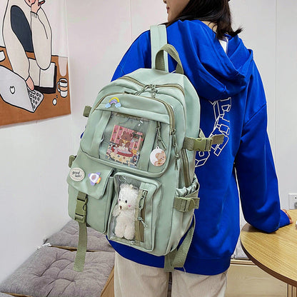Stevvex mint green mini backpack with front clear pocket worn under a blue hoodie on Tampa Home & Garden Store