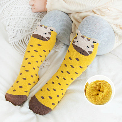 Stevvex unisex cotton baby socks yellow with brown toe and cow-face cuff, dotted pattern on Tampa Home & Garden Store