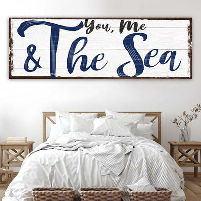 You, Me And The Sea Beach Sign II canvas art with whitewashed wood and navy script on Tampa Home & Garden Store