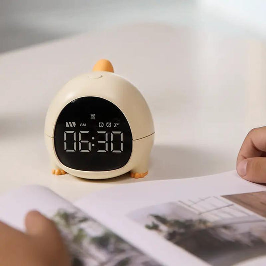 Stevvex kids alarm clock chick-shaped beige with orange beak and feet, digital 06:30 display on Tampa Home & Garden Store