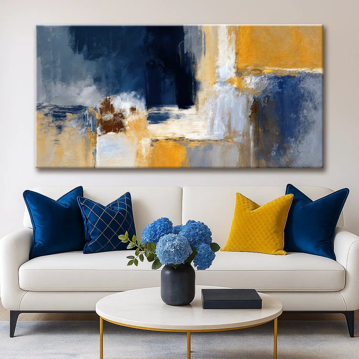 Abstract Geometric Lines Wall Art IV canvas by Tailored Canvases in navy blue, cream on Tampa Home & Garden Store