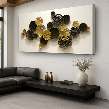Lotus Leaf Abstract Wall Art V Canvas by Tailored Canvases - gold and black perforated circles on Tampa Home & Garden Store