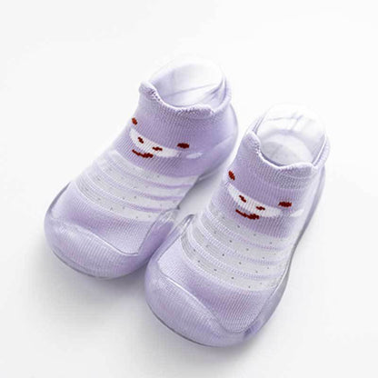 Stevvex baby anti-slip socks with rubber sole, lilac color, cartoon face pattern shoes on Tampa Home & Garden Store