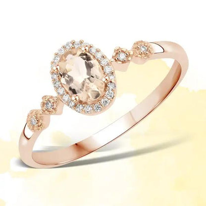 Oval Morganite and white diamond halo ring in 10K rose gold with 0.48ct center stone on Tampa Home & Garden Store