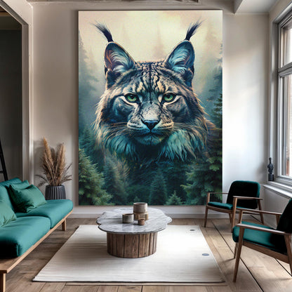 Lynx Double Exposure Wall Art Crafting Canvas by Tailored Canvases with teal fur and forest on Tampa Home & Garden Store