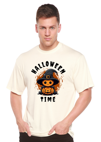 Halloween Time unisex bamboo short sleeve tee with pumpkin in witch hat on Tampa Home & Garden Store