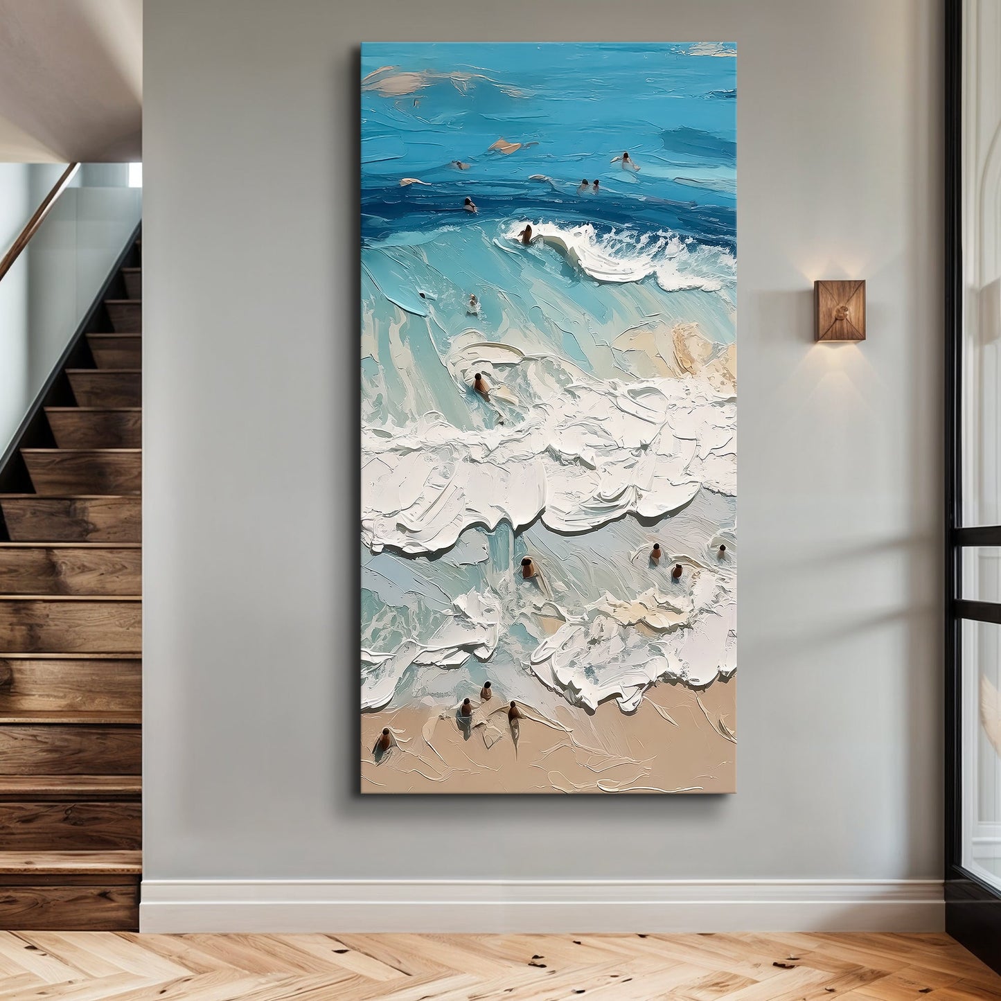 Beach Days Wall Art XVIII canvas by Tailored Canvases with textured blue ocean waves and surfers on Tampa Home & Garden Store