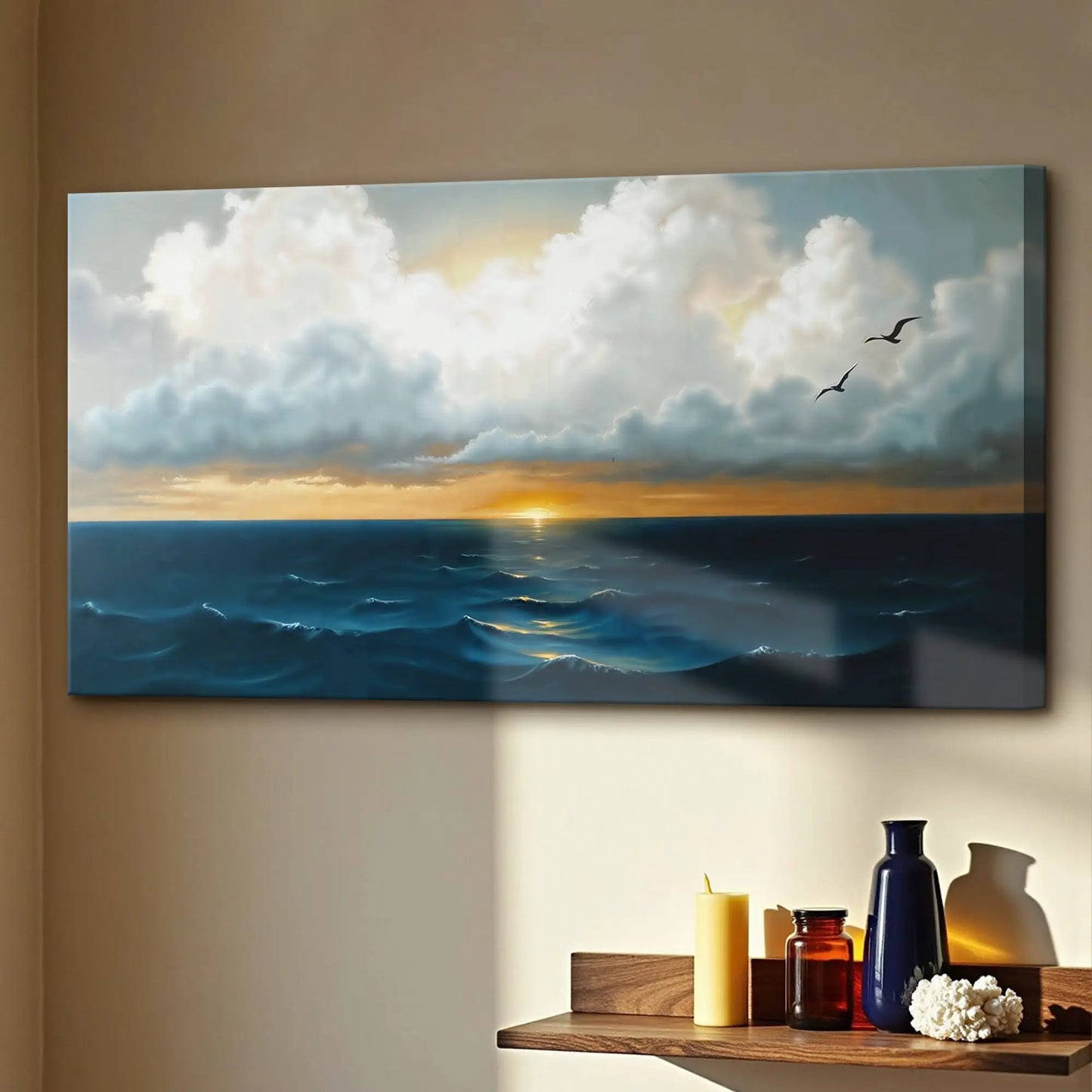 Waterscape Abstract Wall Art II canvas by Tailored Canvases, seascape with clouds and sunset on Tampa Home & Garden Store