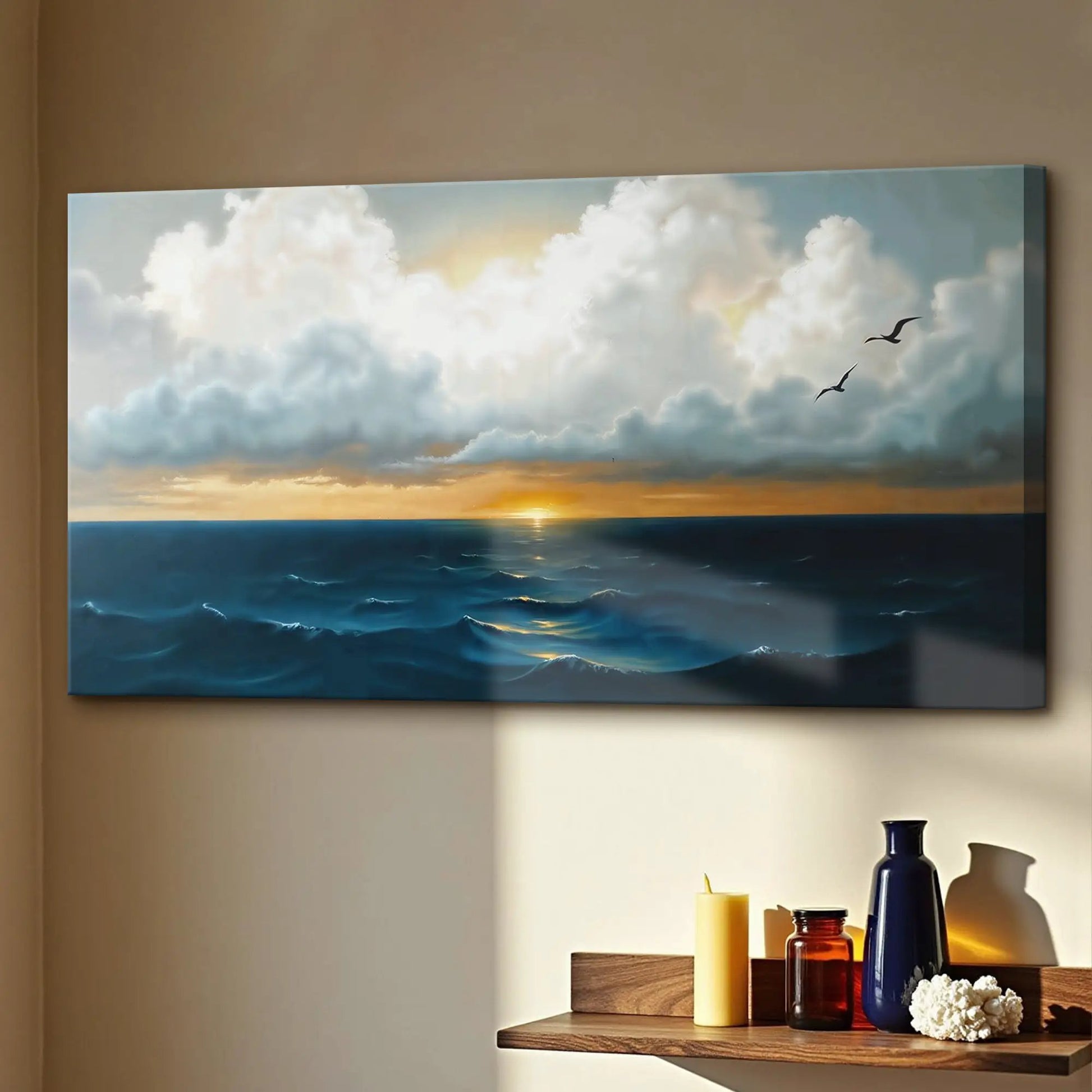Waterscape Abstract Wall Art II canvas by Tailored Canvases, seascape with clouds and sunset on Tampa Home & Garden Store