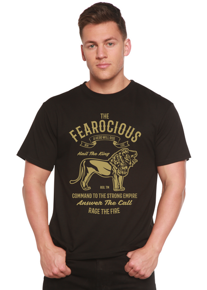 The Fearocious Spun Bamboo men's short sleeve graphic tee in black with gold lion print on Tampa Home & Garden Store