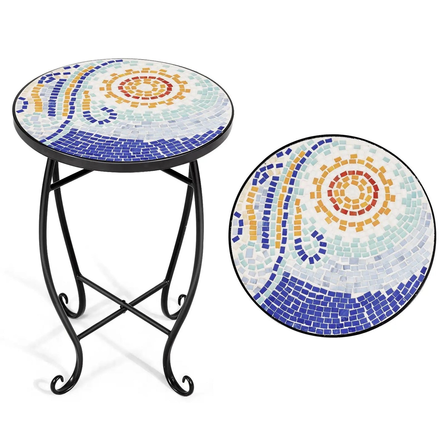 Outdoor Indoor Steel Plant Stand Glass Top Cobalt