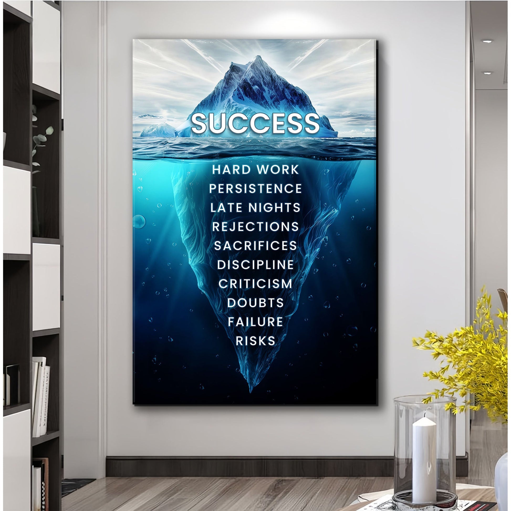 Success Motivational Wall Sign canvas by Tailored Canvases with blue iceberg ocean artwork on Tampa Home & Garden Store