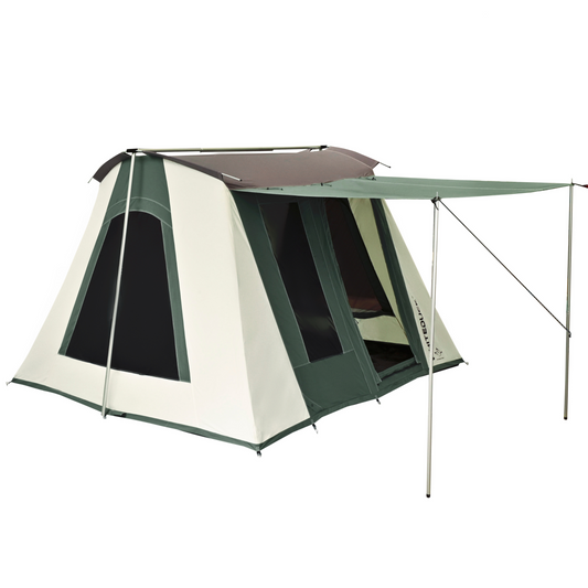 Prota Canvas Tent 10x10 by White Duck Outdoors, green and beige canvas with canopy extension on Tampa Home & Garden Store