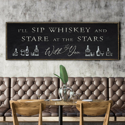 Tailored Canvases canvas bar sign II with whiskey bottles and stars text on rustic frame on Tampa Home & Garden Store