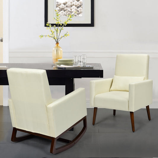 2-in-1 Fabric Upholstered Rocking Chair with Pillow-Beige - Tampa Home & Garden Store