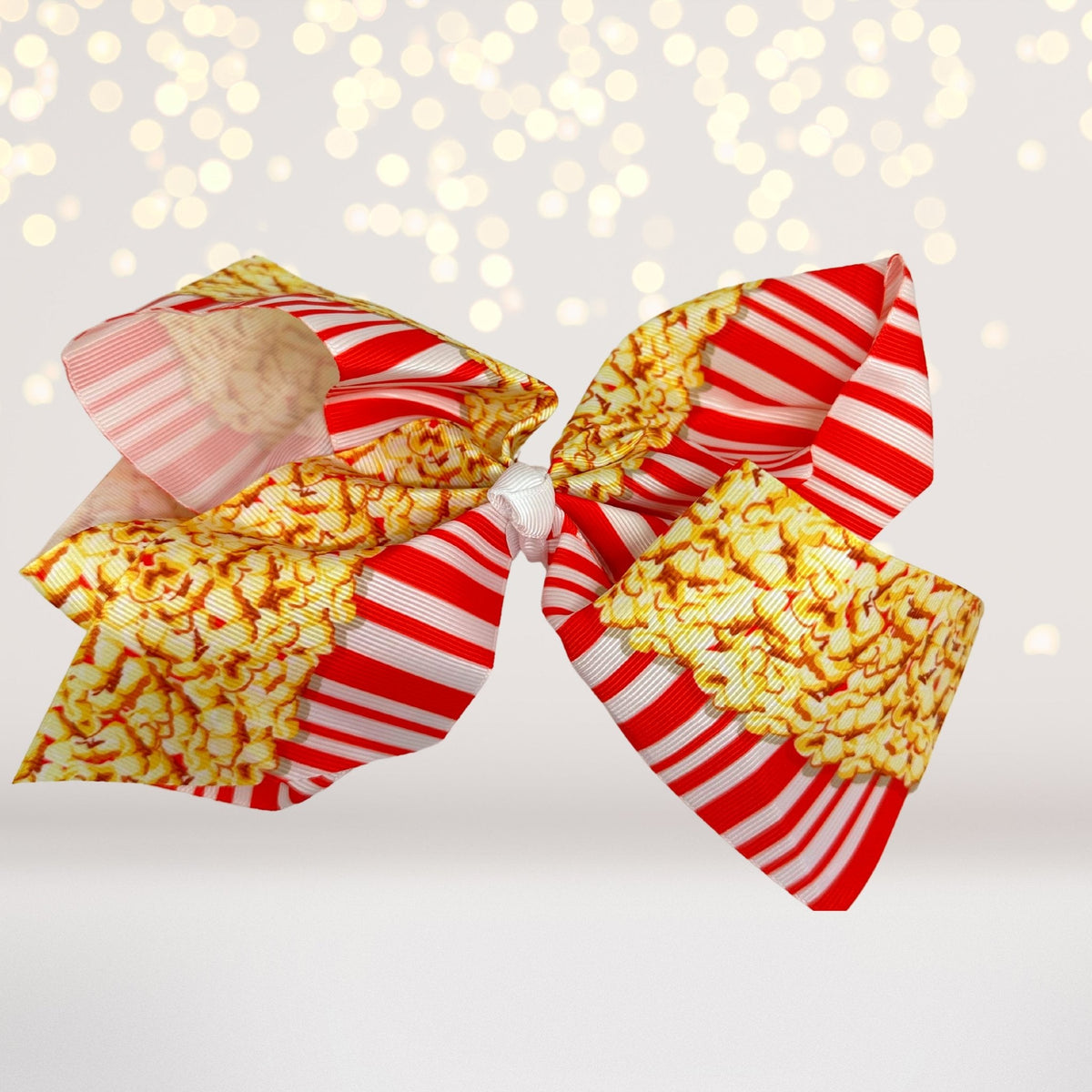 Popcorn Hair Bow Barrette set of 4 red striped ribbon popcorn print Chicky Chicky Bling Bling on Tampa Home & Garden Store