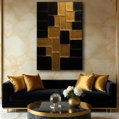 Contemporary black and gold wall art II canvas by Tailored Canvases with a block design on Tampa Home & Garden Store