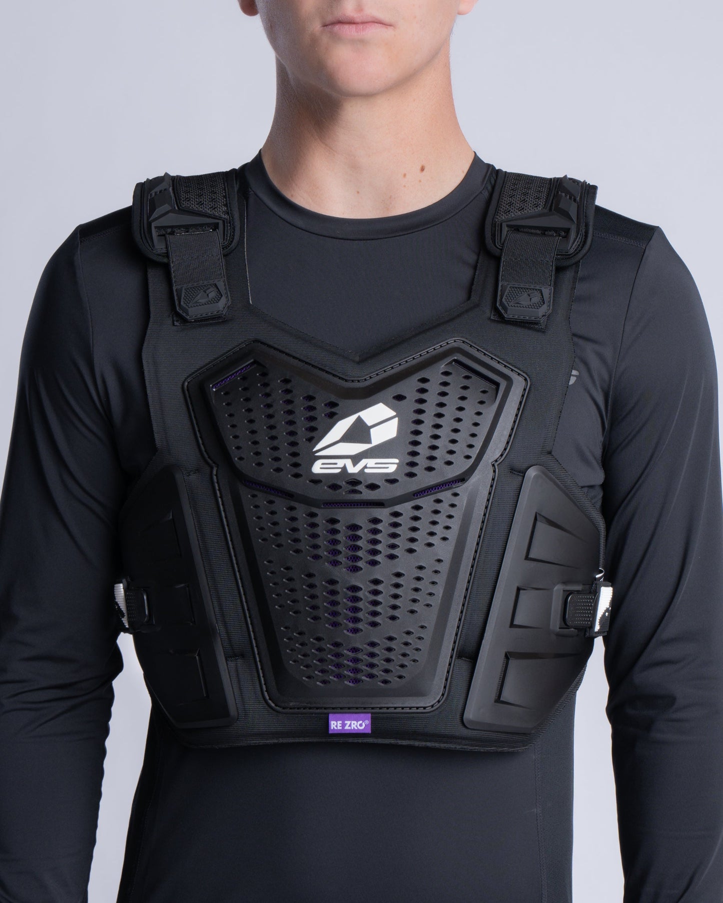 F1 Pro Chest Protector EVS Sports black perforated chest armor with adjustable straps on Tampa Home & Garden Store