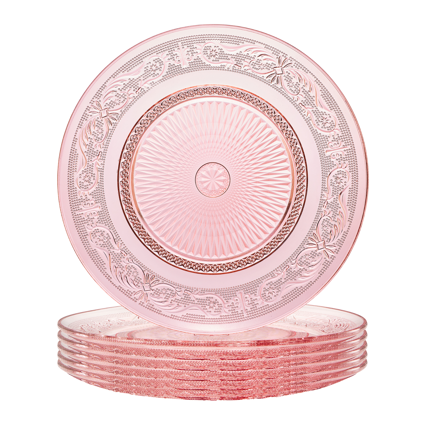 Blush Vintage Glass Plates and a Set of Six