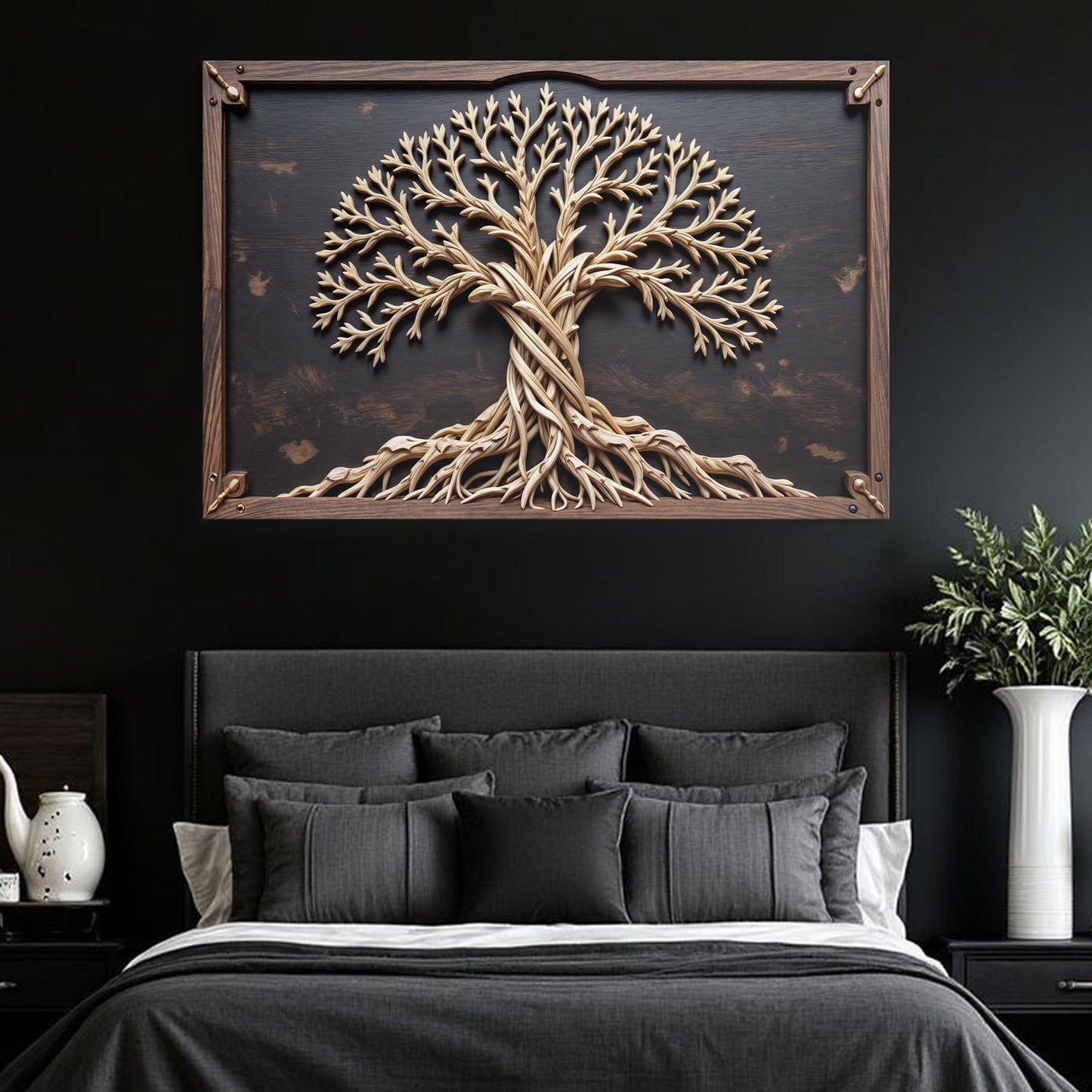 3D Celtic Tree of Life canvas wall art with woven trunk and branching limbs, dark frame on Tampa Home & Garden Store