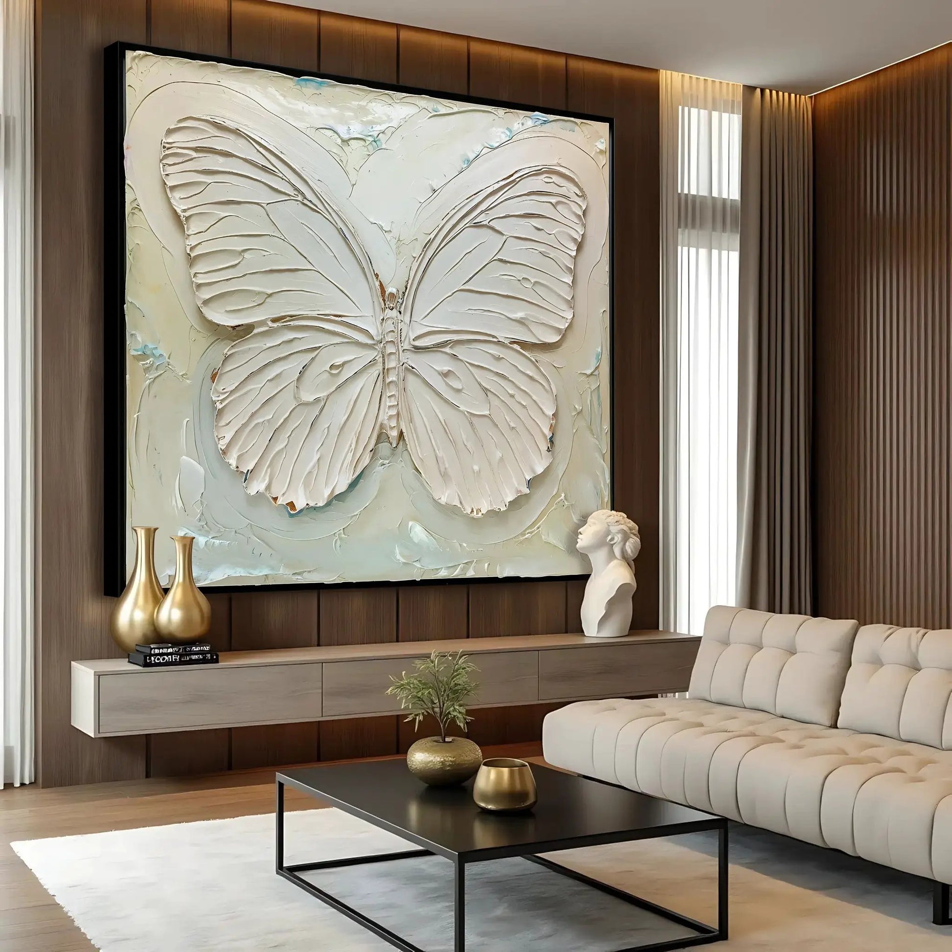 White butterfly wall art canvas by Tailored Canvases, textured 3D relief on crafting canvas on Tampa Home & Garden Store