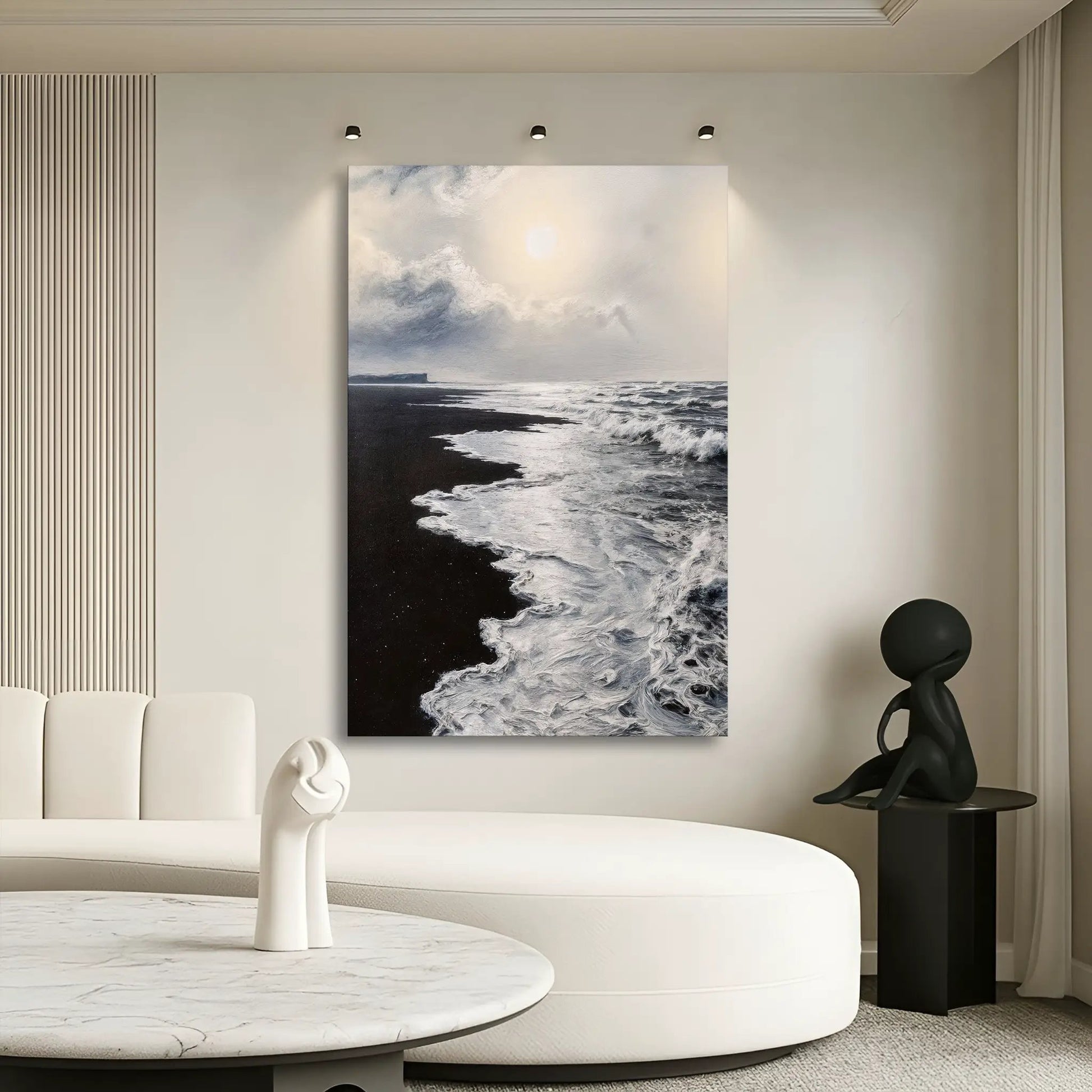 Black & White Waves Abstract Wall Art canvas by Tailored Canvases in monochrome seascape on Tampa Home & Garden Store