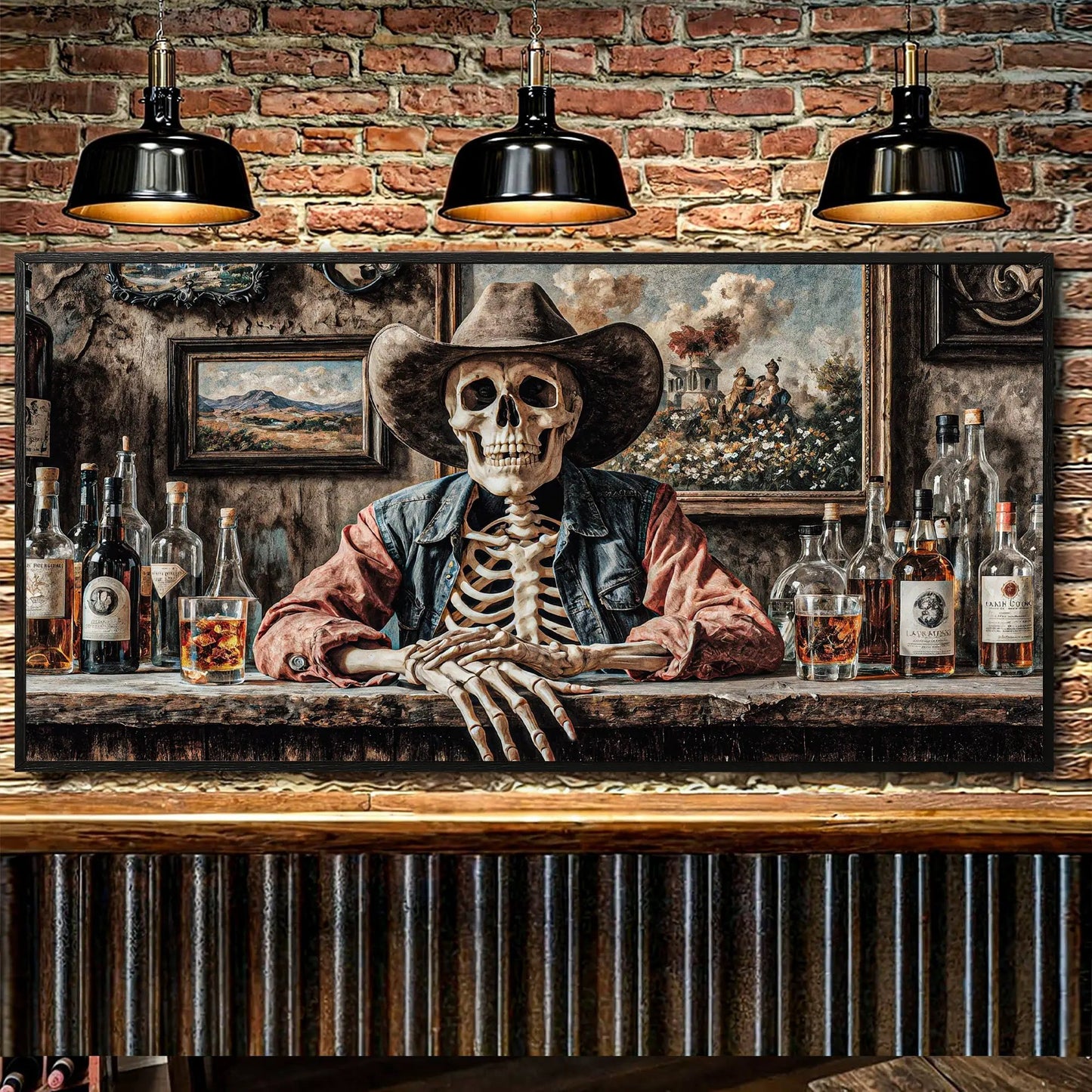 Skeleton Cowboy Barman Western Saloon canvas wall art by Tailored Canvases on Tampa Home & Garden Store