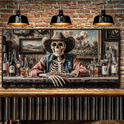 Skeleton Cowboy Barman Western Saloon canvas wall art by Tailored Canvases on Tampa Home & Garden Store