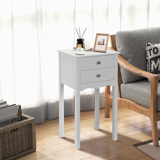 Side Table End Accent Table with 2 Drawers-White - Tampa Home & Garden Store