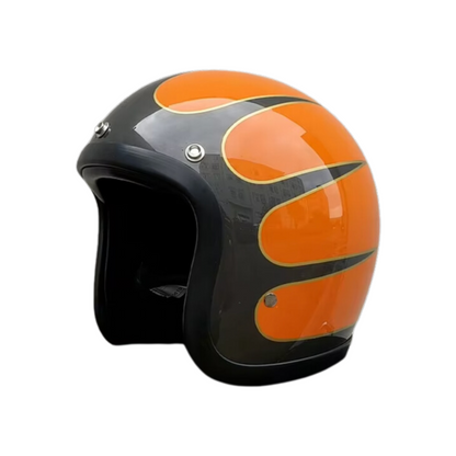 Chopper Low Profile Open Face Helmet orange flame on black shell DOT & ECE approved BikerZoneZ on Tampa Home & Garden Store