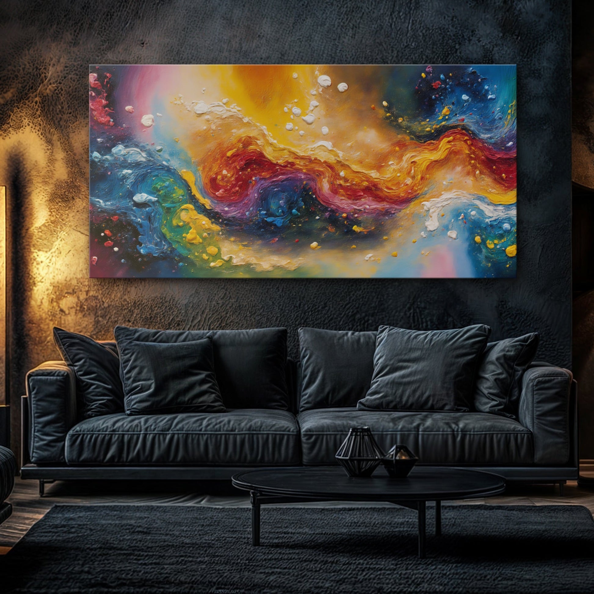 Chroma Nova Wall Art canvas in vibrant yellows, blues and reds by Tailored Canvases on Tampa Home & Garden Store