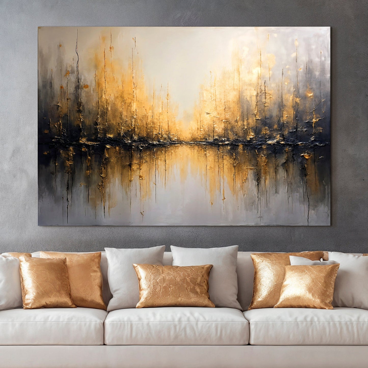 Golden Reflections Abstract Wall Art canvas by Tailored Canvases in gold gray tones on Tampa Home & Garden Store