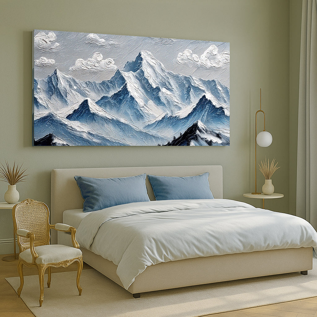 Mountain Minimalist Wall Art canvas with blue snowcapped peaks for crafting decor on Tampa Home & Garden Store