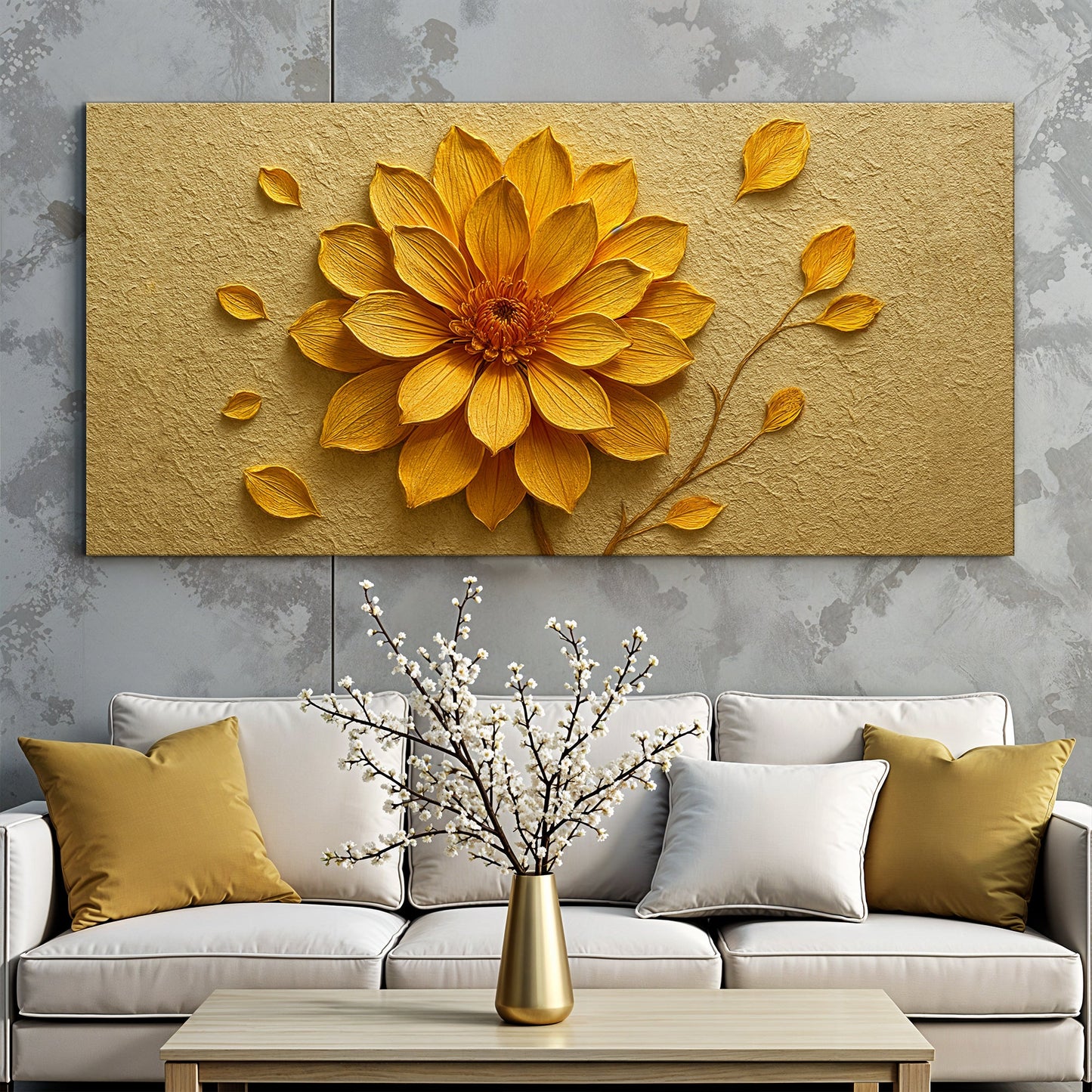 Golden Dandelion Minimalist Abstract Wall Art canvas by Tailored Canvases gold texture on Tampa Garden on Tampa Home & Garden Store