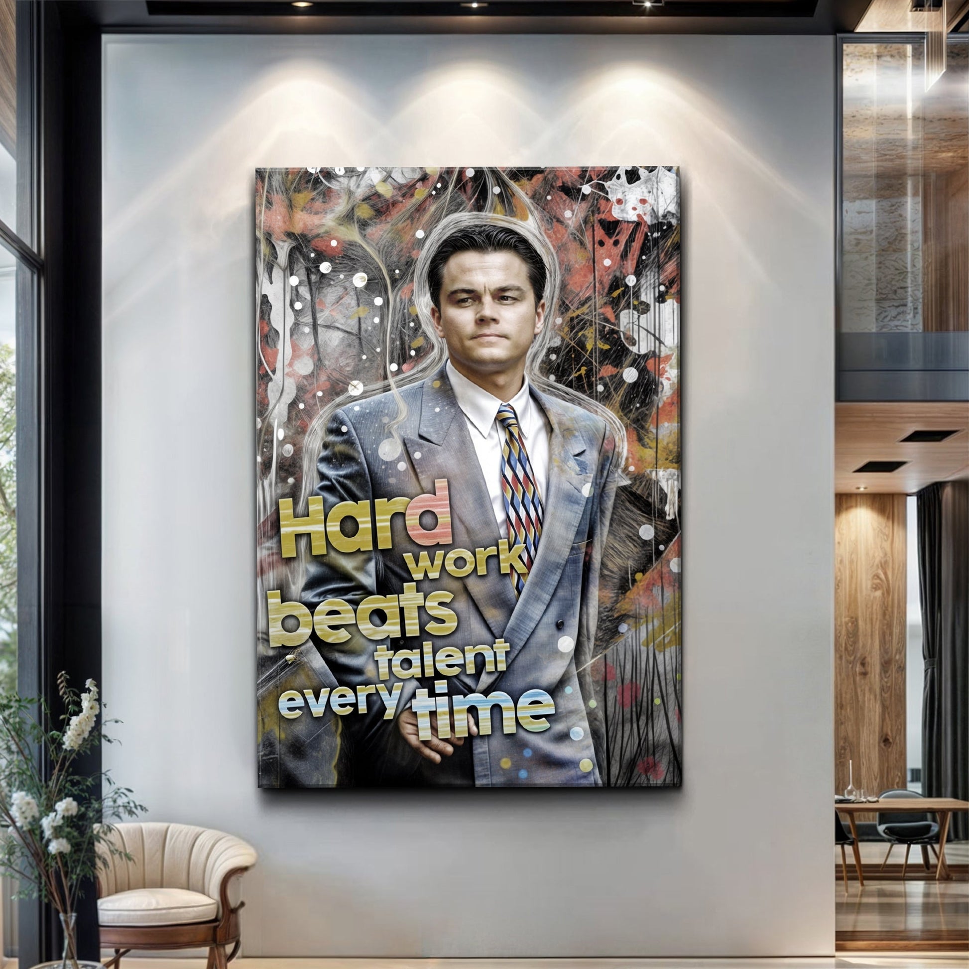 Hard Work Beats Talent canvas by Tailored Canvases featuring a man and abstract background on Tampa Home & Garden Store